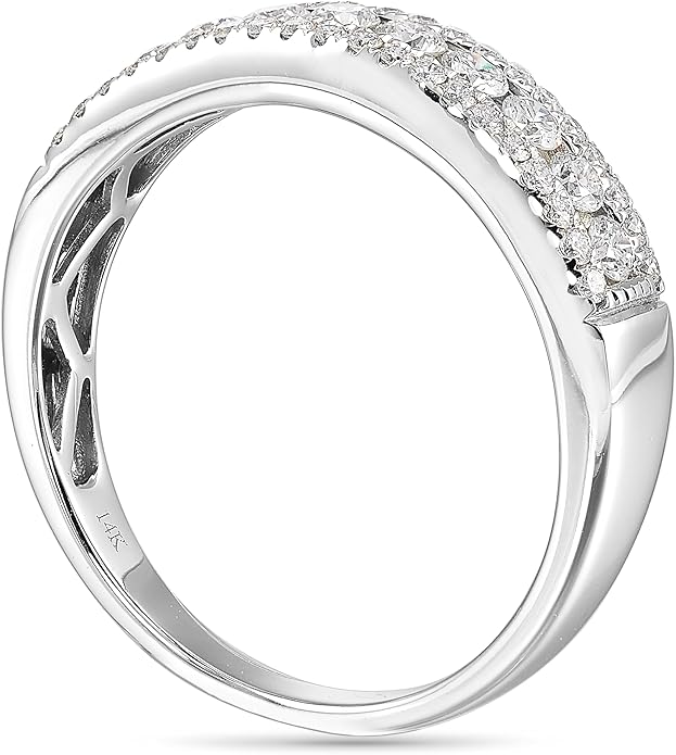 Diamond Delight 1/2 Carat Real Natural Diamond Band Ring for Women - 14k White Gold Wedding Band for Her - Pave Set Multi Row (H, VS1, 0.50 cttw) - Anniversary Ring Size 5 to 8