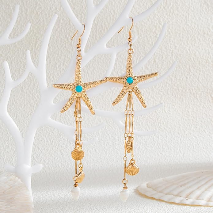 Gold Starfish Earrings for Women Trendy Dainty Starfish Statement Stud Earrings Hypoallergenic Summer Beach Ocean Coastal Jewelry