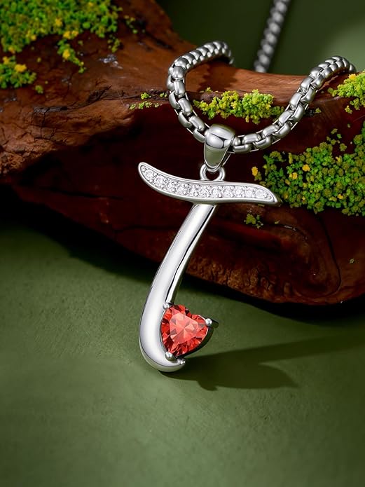 Valentines Day Gifts for Women Alphabet A to Z Initial Birthstone Pendant Necklaces for Women - 18k White Gold Plated Personalized Name Jewelry Valentine Mothers Day Birthday Gifts for Women Her Girlfriend