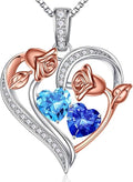 Iefil Valentines Day Gifts for Her - 925 Sterling Silver Rose Heart Necklace, Birthstone Jewelry, Anniversary Birthday Gifts for Wife Girlfriend Mom Daughter