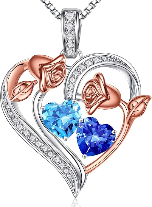 Iefil Valentines Day Gifts for Her - 925 Sterling Silver Rose Heart Necklace, Birthstone Jewelry, Anniversary Birthday Gifts for Wife Girlfriend Mom Daughter