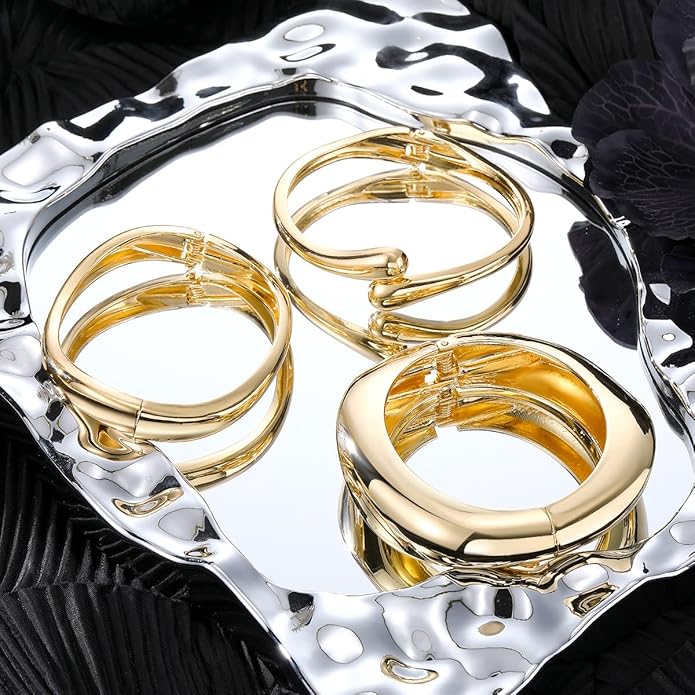 Gold Bangle Bracelets for Women Teens Trendy Chunky Adjustable Twist Cuff Bracelet Jewelry Gifts