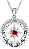 Compass Birthstone Necklace Gift for 2025 Graduation 925 Sterling Silver Compass ‘I'd be Lost Without You’ Pendant Necklaces Jewelry for Women Her Wife Gift for Birthday Anniversary