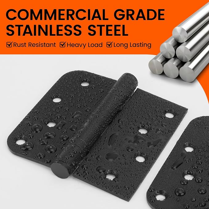 6pack Heavy Duty Matte Black Door Hinges Ball Bearing Door Hinges 4 Inch Black - Image 3