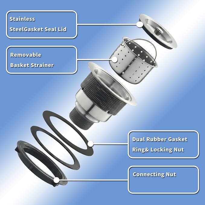 Kitchen Sink Drain Strainer Assembly, 3-1/2 Inch 304 Stainless Steel Sink Drain - Image 3