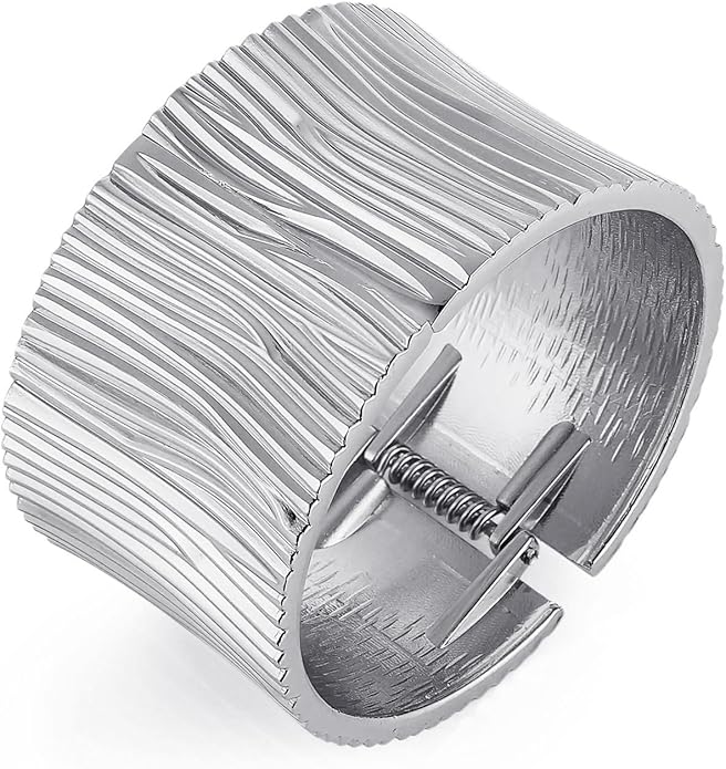 HZMAN 18K Gold Plated Wide Cuff Bracelet for Women - Premium Alloy Shiny Polished Double Layer Statement Bangle, Trendy Daily Wear Party Jewelry Accessory
