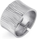 HZMAN 18K Gold Plated Wide Cuff Bracelet for Women - Premium Alloy Shiny Polished Double Layer Statement Bangle, Trendy Daily Wear Party Jewelry Accessory