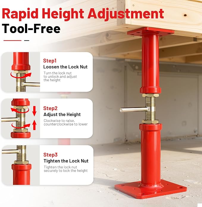 House Jacks for Leveling, 4 Pack House Floor Jack 5.3-8 Inch Adjustable Jack - Image 4