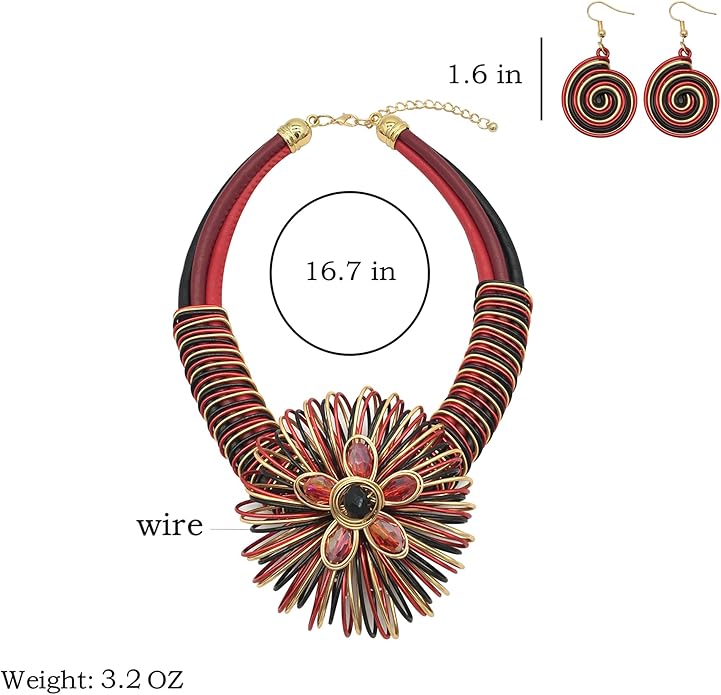 Statement African Necklace For Women African Jewelry Costume Earring Sets Tribal Fashion Colorful Big Rhinestone Crystal Pendent Collar Choker Bold Chunky Bib Handmade