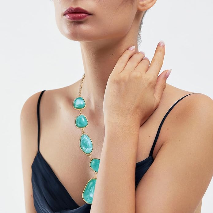 Bocar Bubble Chunky Necklace Alloy Necklace Resin Statement Pendant Necklace for Women