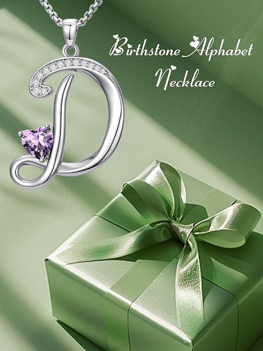 Valentines Day Gifts for Women Alphabet A to Z Initial Birthstone Pendant Necklaces for Women - 18k White Gold Plated Personalized Name Jewelry Valentine Mothers Day Birthday Gifts for Women Her Girlfriend