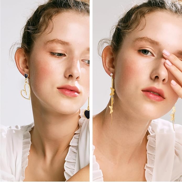 Earrings for Women, Funtopia 68 Pairs Drop Dangle Earrings, Fashion Statement Stud Earrings Pearl Earrings Set for Party Jewelry(Gold and Silver)