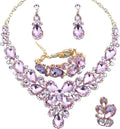 Women's Wedding Bridal Austrian Crystal Glass Teardrop Statement Necklace Dangle Earrings Bracelet Ring Wedding Party Jewelry Set for Bridal Bridesmaid