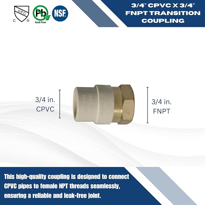 XFITTING 3/4 inch Female NPT x 3/4 inch CPVC Adapter, CPVC Female Adapter - Image 6