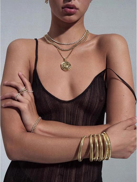 18K Gold Plated Bracelets for Women Gold Bangles for Women Chunky Bangle Bracelets for Women Bracelets Stack Tarnish Free Bangle Set of 3 for Women Accessories for Her Gifts