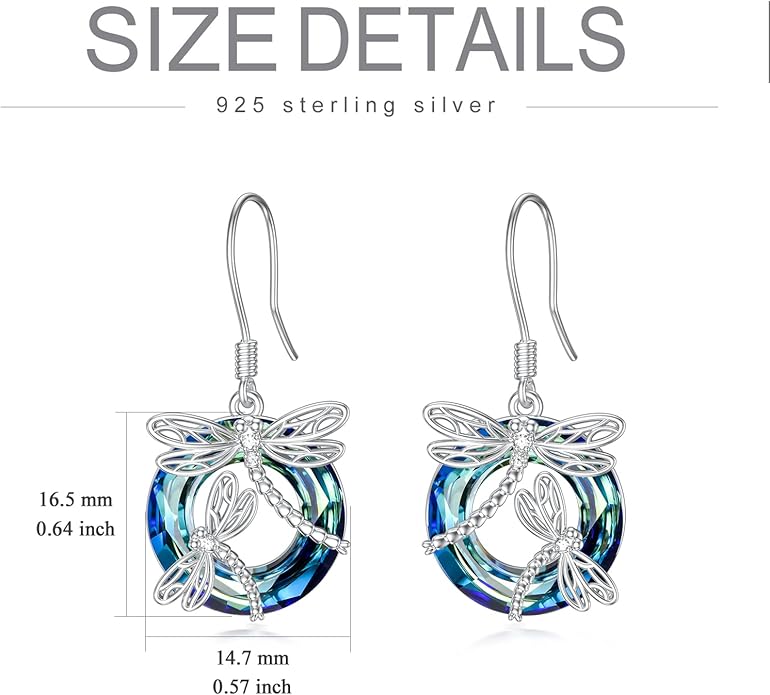 TOUPOP Dragonfly Gifts for Women Sterling Silver Dragonfly Earrings with Circle Crystal Dragonfly Dangle Drop Earrings Jewelry Gifts for Women Mom Birthday Christmas
