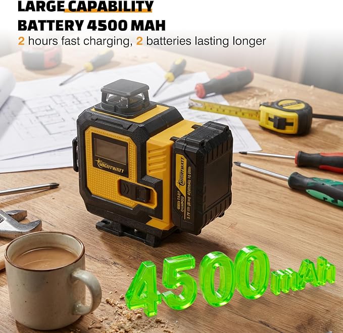 4D 16 Line 360° Self Level Green Laser Level Kit Tripod Battery Bracket | 360° - Image 6