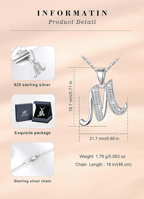 AEONSLOVE 925 Sterling Silver Initial Necklaces for Women, 26 Letters Pendants Necklace Gift for Mother, Daughter, Wife, 18 Inch Chain