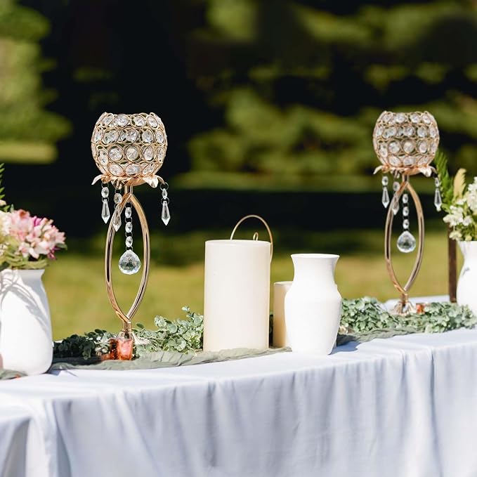 2 Pcs Gold Elegant Metal Crystal Tea Light Candle Holders - Image 5