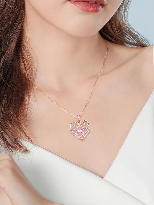 Infinity Rose Gold Valentines Heart Birthstone Necklace for Women,I Love You Always and Forever Jewelry,Valentines Anniversary Birthday Gifts for Her Wife Mom Grandma Daughter