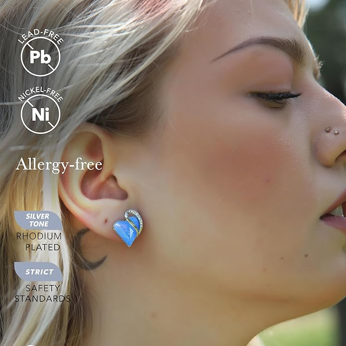 Leafael Infinity love Heart Birthstone Stud Earrings for Women, Valentine's Day Gifts for Mom, Wife, and Her, Silver Plated Birthday Jewelry