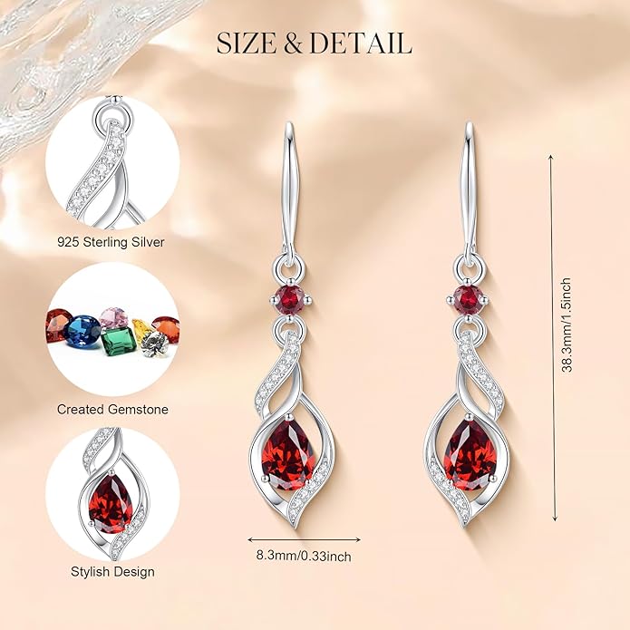 FANCIME Gift for Women Birthstone Dangle Earrings for Her Teardrop Birthstone Earrings S925 Sterling Silver infinity Love Birthday Gifts for Mom Women