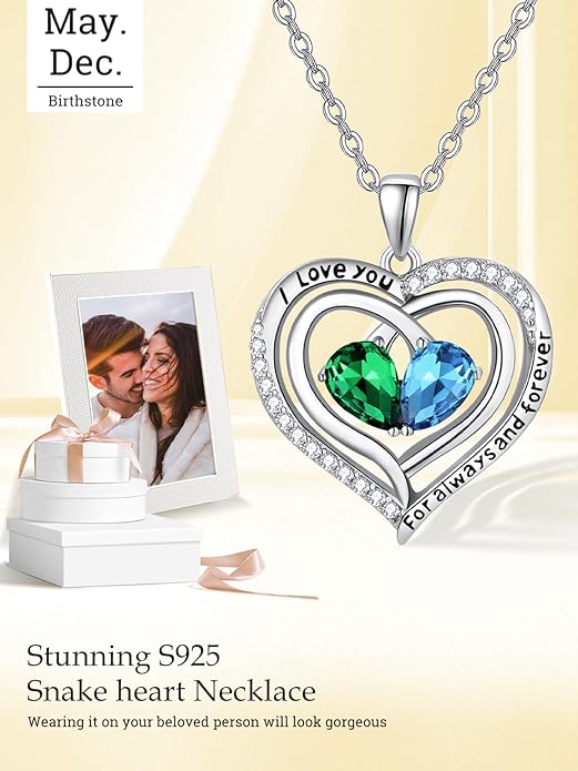 Valentine's Day Gifts for Wife 925 Sterling Silver Double Birthstone Pendant Necklaces I Love You for Always and Forever Necklace Anniversary Birthday Gifts for Wife Girlfriend Mom Her