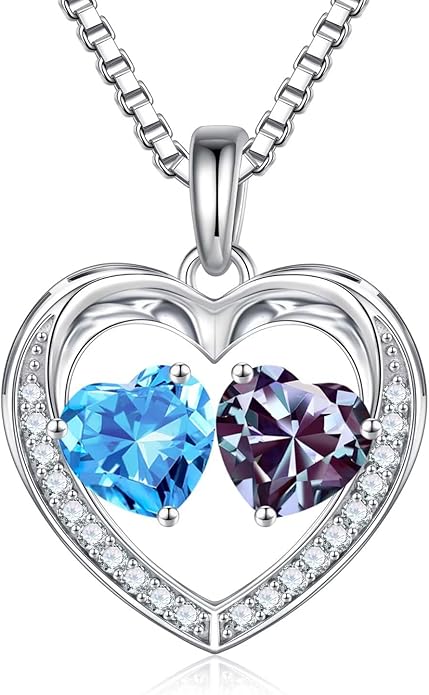 Iefil Valentines Day Gifts for Her - 925 Sterling Silver Heart Birthstone Necklace, Anniversary Birthday Gifts for Women Wife Girlfriend Mom Her