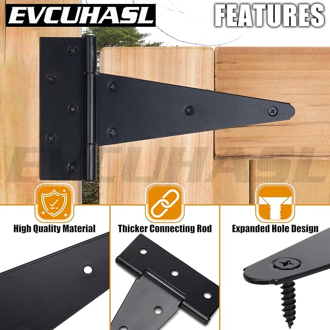 12 Inch T-Strap Gate Hinges, Shed Barn Door Hinges Heavy Duty, Yard Gate - Image 4