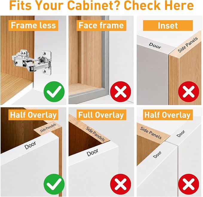 TamBee 1/2 Inch Overlay 175 Degree Cabinet Door Hinges 48mm Frameless Soft - Image 5