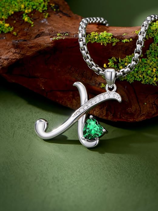 Valentines Day Gifts for Women Alphabet A to Z Initial Birthstone Pendant Necklaces for Women - 18k White Gold Plated Personalized Name Jewelry Valentine Mothers Day Birthday Gifts for Women Her Girlfriend