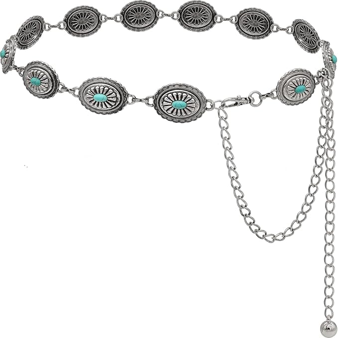 Women's Concho Chain Belt Western Cowgirl Metal Waist Chain Belt for Dress
