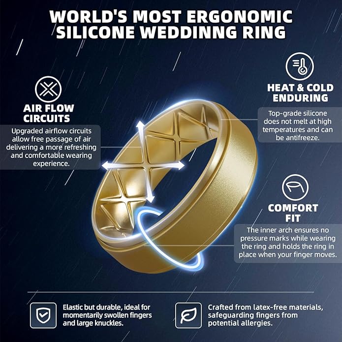 Egnaro Men's Rings 8.5mm Wide-2mm Thick Inner Arc Ergonomic Breathable Rubber Wedding bands-Hypoallergenic for Gym/Outdoor/Gift((1-7 Variety Pack with Half Size)