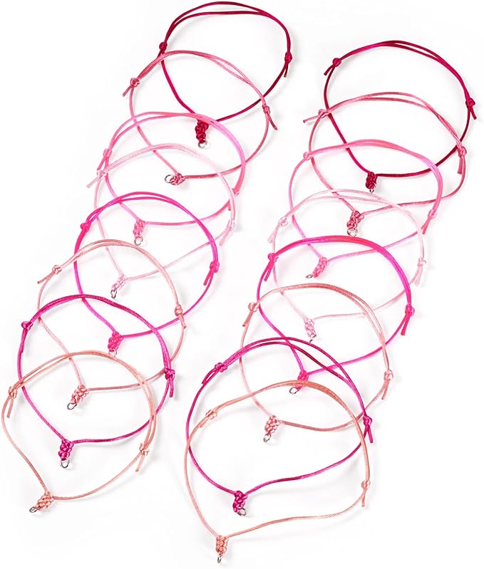 80Pcs Adjustable Braided Cord Colorful Waxed Thread Half Finished Bracelet with Jump Rings Knotting Bracelet Ropes for Wrist DIY Women Jewelry Friendship Bangle Decor 8.5-16cm Long-Pink