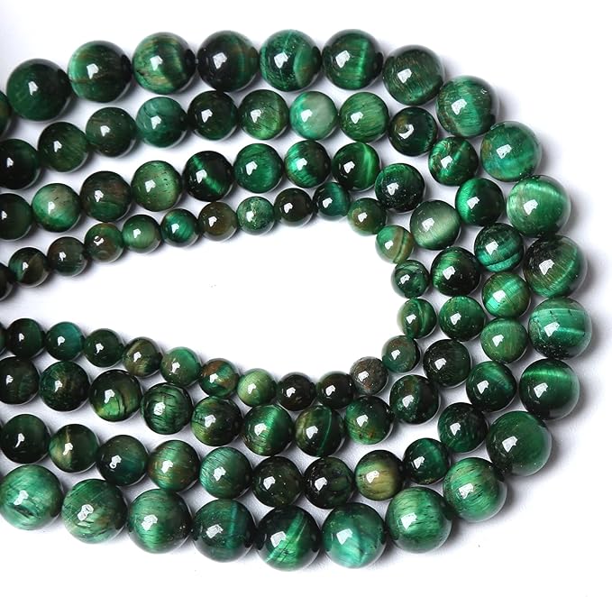 Natural Green Tiger Eye Stone Beads Round Loose Beads Energy Gemstone Healing Power for Jewelry Making 1 Strand 8mm 46pcs 15"