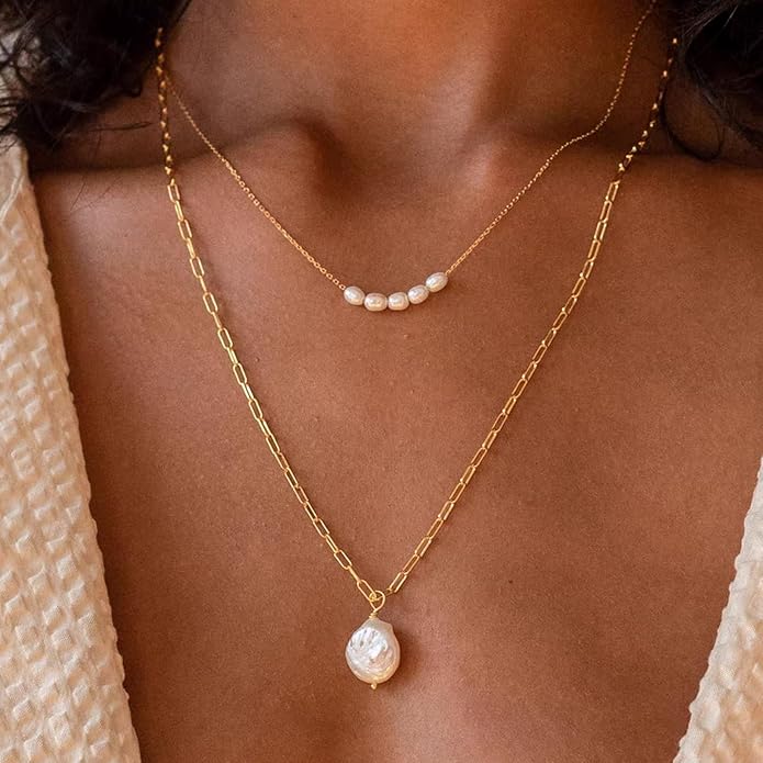 Zeffy Pearl Necklace 4MM/6MM/8MM Dainty Round Imitation Pearl Choker Necklace Wedding Pearl Necklace Delicate Jewelry for Women Simple Bridesmaid Jewelry Gifts