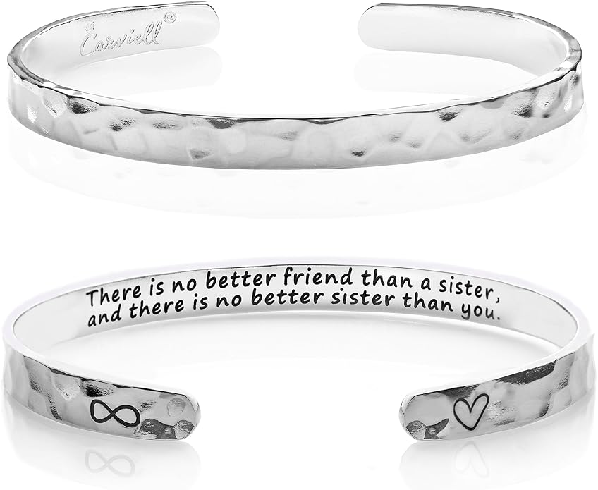 Carviell Engraved Cuff Bracelets for Women – Inspirational, Friendship, Love, Mom, Daughter, Sister, Christian, Graduation, Memorial & Wedding Gifts – 80+ Phrases – Stainless Steel, Gift-Ready