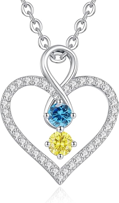 LOUISA SECRET Infinity Double Birthstone Necklace, 925 Sterling Silver Tiny Pendant Heart Necklace for Women Wife Her, Best Jewelry Gift Heart Jewelry Meaningful Gift for Valentine's Day, Christmas, Birthday Anniversary