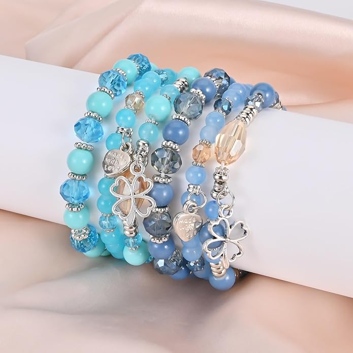 Bohemian Bracelet Sets for Women - 6 Sets Stackable Stretch Bracelets Multi-color Boho Jewelry for Women Hippie Bracelets Dainty Jewelry