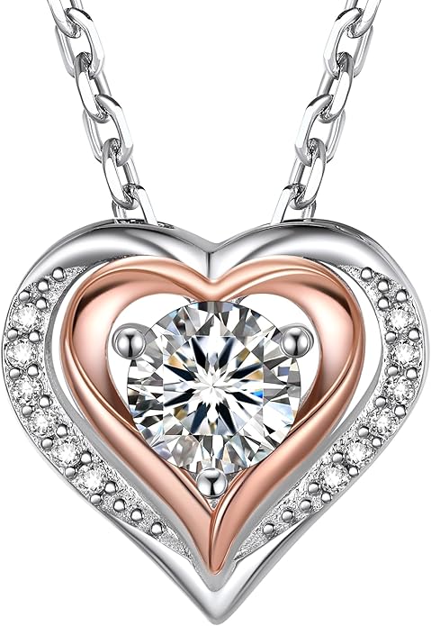 MomentWish Heart Necklace for Women Moissanite, Simulated Diamond, 925 Sterling Silver