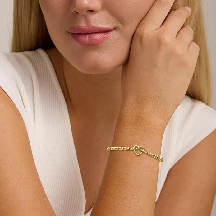 Valentines Day Gifts for Women Her - Beaded Stretch Handmade Ball Bracelets Cute Charm Bracelet Dainty Stackable Cross Heart Bow Wave CZ Jewelry Gifts Trendy Stuff