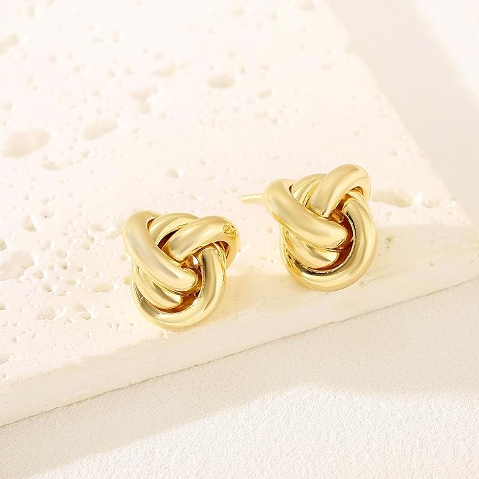 14K Gold Plated Knot Earrings for Women Gold Silver Earrings Heart Link Drop Dangle Earring Chunky Golden Knotted Statement Jewelry