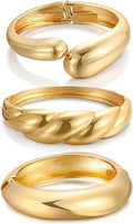 Chunky Gold Bangle Bracelets for Women, Dainty 14k Gold Plated Big Stackable Bangles Set, Trendy Statement Cuff Bracelet Stack Fashion Jewelry Christmas Gifts
