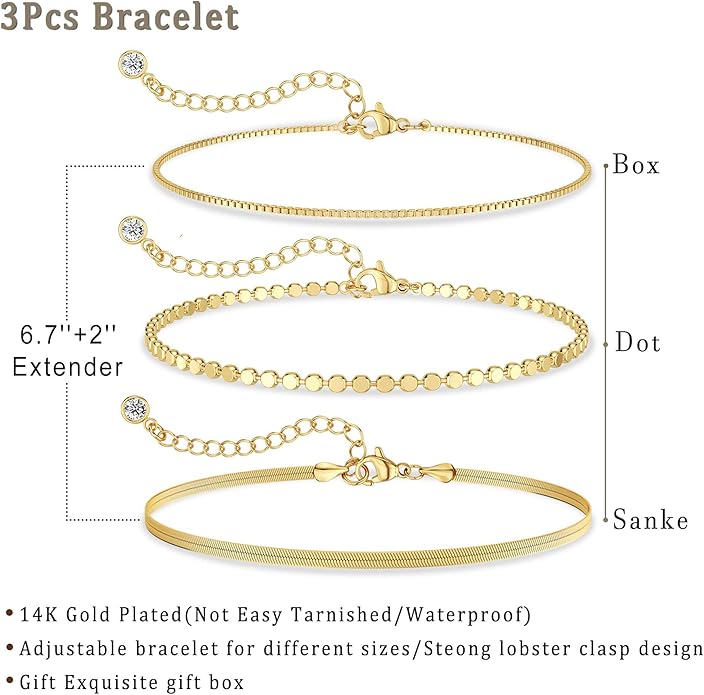 DEARMAY Dainty Silver Plated Bracelets for Women Trendy, Silver Jewelry Set for Women Bracelets for Women Paperclip Box Herringbone Figaro Rope Chain Bracelet Fashion Pack Gifts for Women