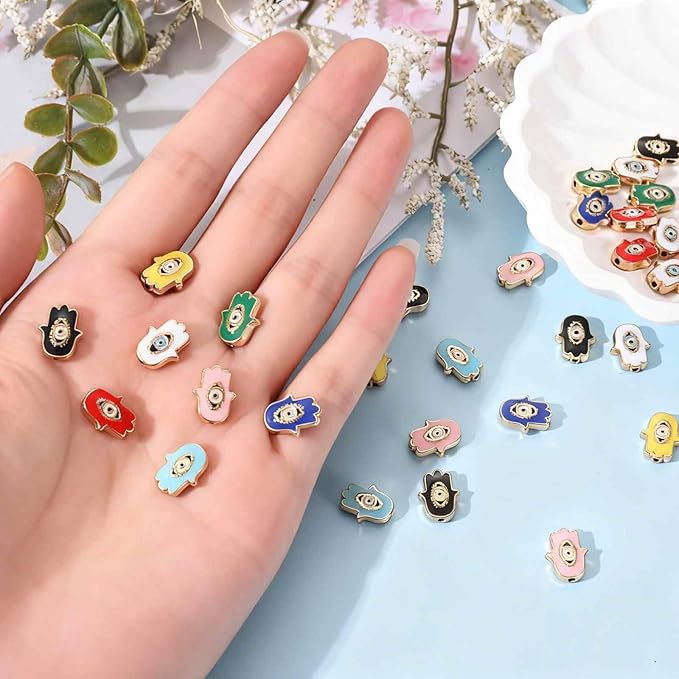 MECCANIXITY 20 Pcs Hand Evil Eye Beads Colorful Flat Loose Spacer Evil Eye Charms for DIY Bracelet Earrings Necklace Crafts Jewelry Making, Bright Blue