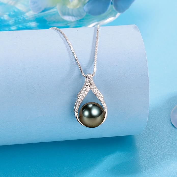 Valentine's Day Gifts for Her Women Tahitian Black Pearl Necklaces Mothers Day Gift for Mom Girlfriend Grandma Wife on Christmas Day Birthday Gifts Wedding Gift Jewelry Anniversary