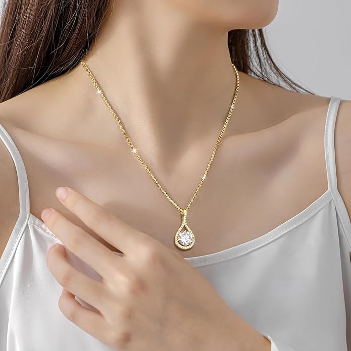 Moissanite Necklace Gift for Women, 925 Sterling Silver 18K White/Yellow Gold Plated 0.5-6.0CT Moissanite Pendant for Her, Anniversary Day, Birthday, Wedding - to My Wife, Mom
