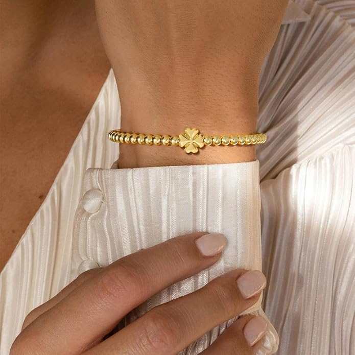 Gold Bracelets for Women 14K Gold Beaded Bracelets Stackable Bracelets for Women Gold Charm Bracelet Non Tarnish Gold Jewelry for Women Trendy
