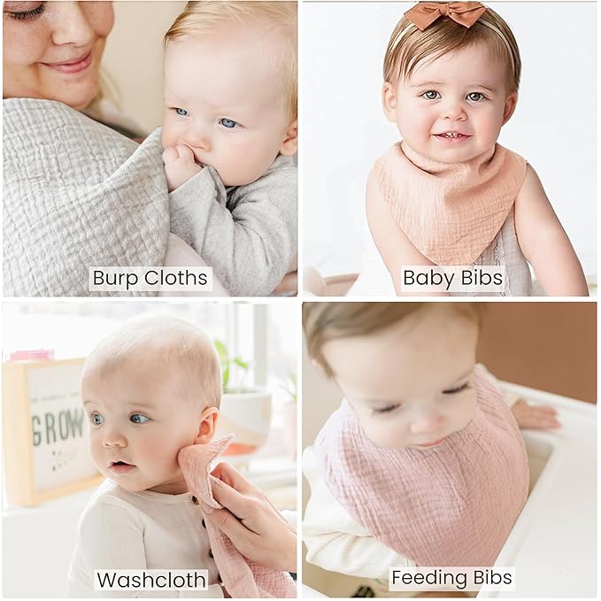 Konssy Muslin Baby Bibs 10 Pack Baby Bandana Drool Bibs 100% Cotton for Unisex Boys and Girls, Soft Absorbent Set for Teething and Drooling