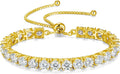 FANCIME Gold Moissanite Tennis Bracelet 1.2ct-12ct Lab Created Moissanite Diamond Bracelets,925 Sterling Silver Adjustable Bolo Tennis Bracelets, 2/3/4/5mm D Color VVS1 Round Cut Moissanite Bracelet for Women